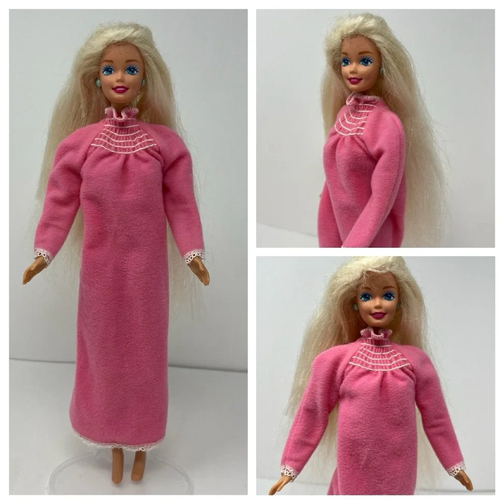 Vintage Barbie Doll 1966 Body Pink Sleeping Gown Retro Fashion Collectible Toy